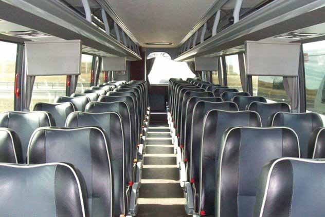 Leather interior seats of Windstar charter bus