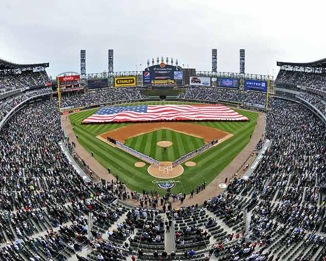 Aerial view of Wrigley Field in Chicago, IL